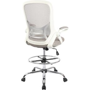 High-Back Mesh Ergonomic Drafting Chair Tall Office Chair Standing Desk Stool with Adjustable Foot Ring and Flip-Up Arms (Black)