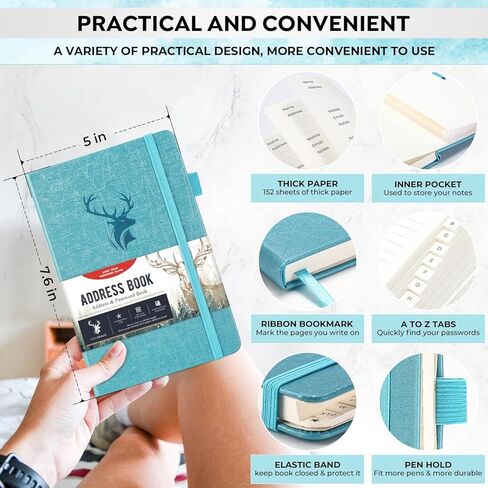 Address Book with Alphabetical Tabs，Hardcover Small Passwordbook，Phone Book Contact Book Large Print for Phone Numbers，Internet Website Logins，Address Books for Seniors 5"*7.6"-Pink in Kuwait