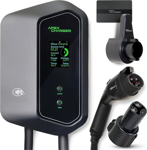 MACH I: Fast 48 Amp Level 2 EV Charger, Wall-Mount Electric Vehicle Charging Station, 200-240V Hardwire or NEMA 14-50. J1772 car Connector & Tesla NACS, Indoor/Outdoor, 30ft Cable evse Adapter in Saudi Arabia