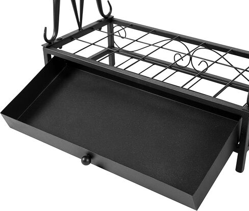 MyGift Modern Black Metal Umbrella Rack with 21 Slots and 12 Hooks and Removable Base Drip Tray in Saudi Arabia