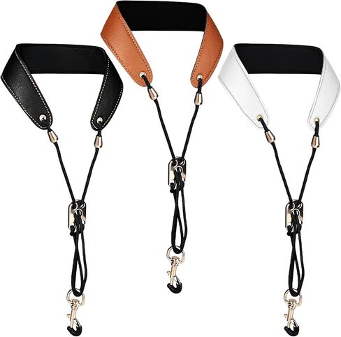 Saxophone Neck Strap Set of 3 Premium Saxophone Soft Leather Padded Sax Neck Strap for Alto/Tenor/Soprano Adjustable length Clarinet Neck Band with Metal Hook and Adjustment Buckle - Holds Over 66 lbs in Saudi Arabia