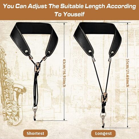 Saxophone Neck Strap Set of 3 Premium Saxophone Soft Leather Padded Sax Neck Strap for Alto/Tenor/Soprano Adjustable length Clarinet Neck Band with Metal Hook and Adjustment Buckle - Holds Over 66 lbs in Saudi Arabia