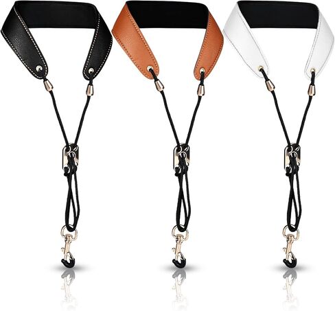 Saxophone Neck Strap Set of 3 Premium Saxophone Soft Leather Padded Sax Neck Strap for Alto/Tenor/Soprano Adjustable length Clarinet Neck Band with Metal Hook and Adjustment Buckle - Holds Over 66 lbs in Saudi Arabia