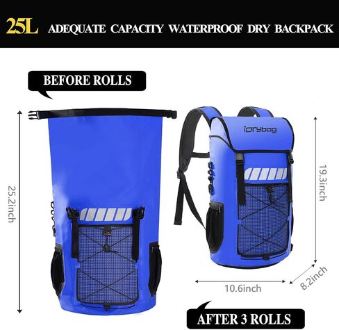 حقيبة ظهر مقاومة للماء من IDRYBAG للرجال، حقيبة ظهر عائمة وجافة مقاومة للماء 25 لتر/45 لتر، حقيبة ظهر جافة للأنشطة الخارجية والتجديف بالكاياك والتجديف وركوب القوارب والمشي لمسافات طويلة والتخييم in Kuwait