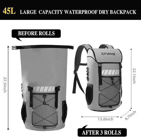 حقيبة ظهر مقاومة للماء من IDRYBAG للرجال، حقيبة ظهر عائمة وجافة مقاومة للماء 25 لتر/45 لتر، حقيبة ظهر جافة للأنشطة الخارجية والتجديف بالكاياك والتجديف وركوب القوارب والمشي لمسافات طويلة والتخييم in Kuwait