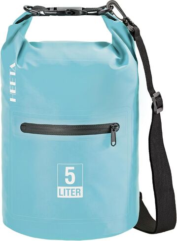 حقيبة HEETA الجافة المقاومة للماء مع جيب أمامي بسحاب للنساء والرجال، 5L/10L/20L/30L/40L حقيبة ظهر قابلة للطي خفيفة الوزن للتخزين الجاف للسفر والتجديف وركوب القوارب والتجديف والتخييم والمشي لمسافات طويلة والشاطئ in Kuwait