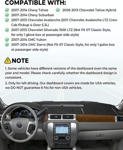 ISSYAUTO Dashboard Cover Mat Dash Cover Compatible with 2007-2014 Tahoe Suburban Yukon Sierra, 2007-2013 Silverado 1500 LTZ Avalanche Dash Board Cover in Saudi Arabia