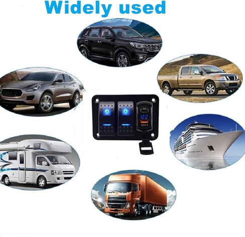 شاحن USB Switchtec USB-C/QC 3.0 مع الفولتميتر 2 لوحة مفاتيح متأرجحة، إضاءة خلفية زرقاء LED، قوارب مكونات مقاومة للماء سلكية مسبقًا، بحري، منزل متنقل، RV، مركبات الطرق الوعرة، RV in Kuwait