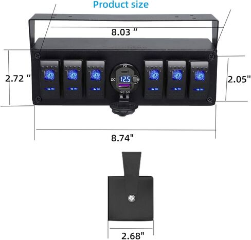 لوحة مفاتيح Switchtec 6 Gang Rocker مع شاحن USB سريع من النوع C/QC 3.0 مع الفولتميتر، إضاءة خلفية زرقاء، سلكية مسبقًا جميعها في حاوية صندوق التثبيت السطحي. in Kuwait