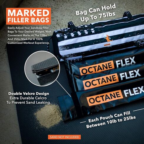 أكياس رمل قابلة للتعديل للياقة البدنية بوزن 75 رطلاً - مجموعة أكياس رمل للتمرين المنزلي مع 3 × أكياس حشو وملصق للتمرين - معدات أكياس رمل للتدريب مع مقابض للصالة الرياضية وكروس فيت بالولايات المتحدة الأمريكية (75) in Kuwait