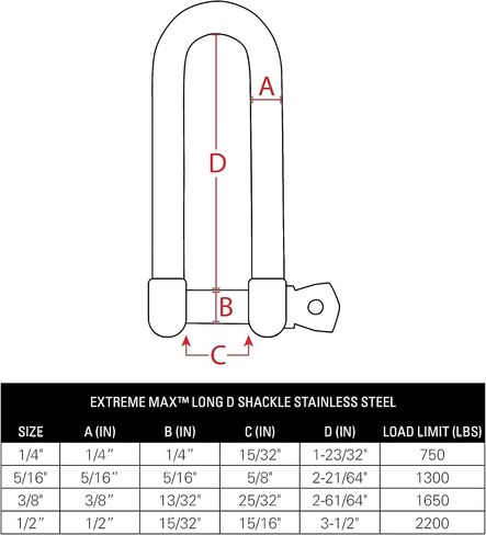 Extreme Max 3006.8204 BoatTector Stainless Steel Long D Shackle - 5/16" in Saudi Arabia