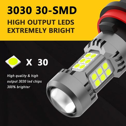 مصابيح ضباب PHINLION H16 H8 H11 LED، 3400 لومن فائق السطوع، أزرق جليدي، 3030 30-SMD رقائق، مصابيح DRL بديلة هالوجين للسيارات والشاحنات وسيارات الدفع الرباعي in Saudi Arabia