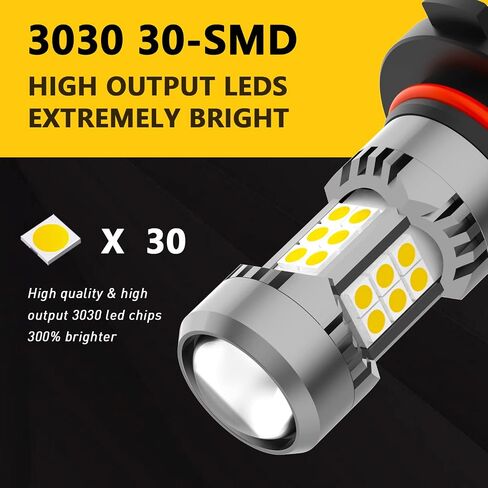 PHINLION H10 9145 مصابيح الضباب LED الصفراء 3400 لومن فائقة السطوع 3030 30-SMD رقائق PY20D مصابيح استبدال الهالوجين للسيارات والشاحنات وسيارات الدفع الرباعي in Saudi Arabia