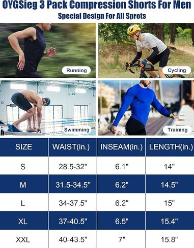 OYGSieg 3 قطع من السراويل الضاغطة للرجال من الألياف اللدنة ملابس داخلية رياضية للأداء، سراويل داخلية للتمرين in Kuwait