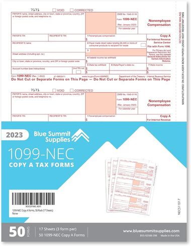Blue Summit Supply 1099 NEC Copy A Forms، 2023، 50 حزمة، نماذج ضريبية جديدة للإبلاغ عن تعويضات غير الموظفين للمقاولين المستقلين، نسخة A فقط، 50 حزمة (17 ورقة، 3 نماذج لكل ورقة) in Saudi Arabia