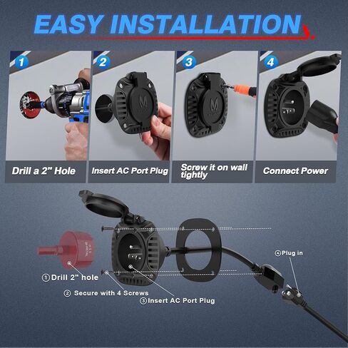 MICTUNING 15Amp 250V AC Port Plug with 18" Integrated Extension Cord Y Splitter Cable and Water-Resistant Cap in Kuwait