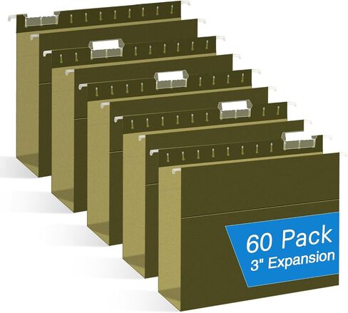 Extra Capacity Hanging File Folders, RAZCC 60 Pack Letter Size Reinforced Hanging Folders with Heavy Duty 1 Inch Expansion for Bulky Files, Filing Cabinet, Adjustable Tabs, Green in Saudi Arabia