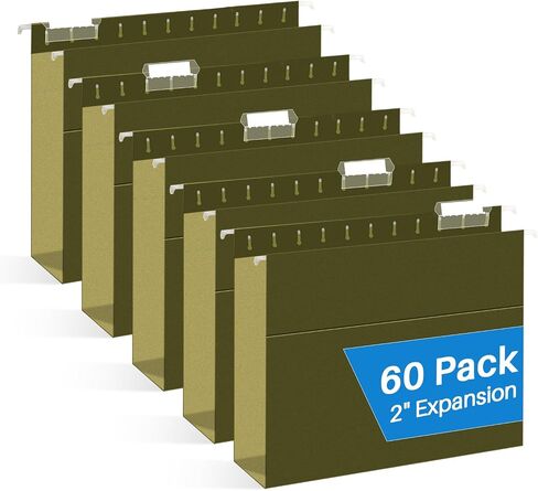 Extra Capacity Hanging File Folders, RAZCC 60 Pack Letter Size Reinforced Hanging Folders with Heavy Duty 1 Inch Expansion for Bulky Files, Filing Cabinet, Adjustable Tabs, Green in Saudi Arabia