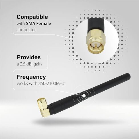 GSM Omni Directional Thumb Antenna with SMA Male L-Type/Straight Connector – CDMA and WCDMA, 2.5 dBi Gain and 850-2100 MHz (L-Type - 2 Pack) in Saudi Arabia