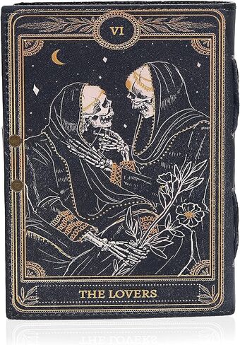 C CUERO كتاب التعويذات مجلة جلدية Deckle Edge Paper Grimoire مطبوعة مجلة The Lovers Tarot Notebook دوامة القوطية دفتر الجمجمة عاشق المجلات الجلدية العتيقة للرجال والنساء in Kuwait