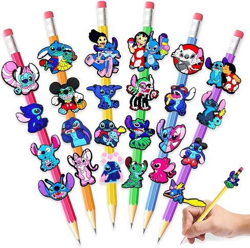 Mildsun Anime Pencil Topper Decoations for Kids Student, Cartoon Pencil Topper Clip for Office School Party Favors Gifts (24pcs Blue) in Saudi Arabia