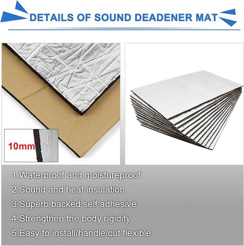 uxcell 9 Pcs Car Sound Insulation Mat 10mm Door Hood Engine Heat Insulation W/ Installer Tool 50x30cm 20"x12" in Saudi Arabia