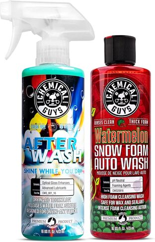 Chemical Guys CWS20816A Car Wash, Dry & Shine Bundle - Watermelon Snow Foam Car Wash Soap, 16 oz + After Wash Gloss Boosting Drying Aid (16 oz) (2 Items) Works on Cars, Trucks, SUVs in Saudi Arabia