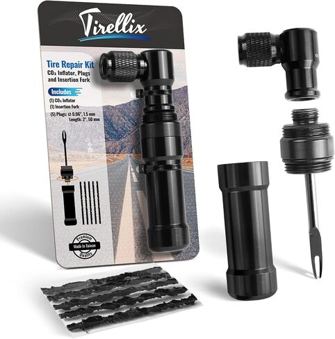 مجموعة نفخ ثاني أكسيد الكربون للدراجة من تيريليكس - طقم إصلاح الإطارات بدون أنابيب للدراجات مع مقابس ومنفاخ ثاني أكسيد الكربون، رأس نفخ متوافق مع صمام بريستا أو شريدر، يناسب خراطيش C02 القياسية in Kuwait