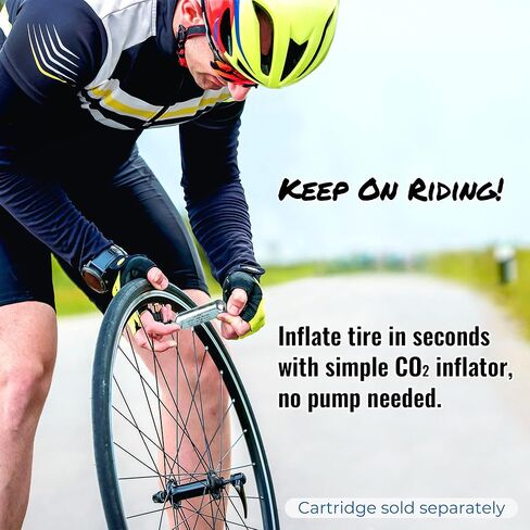 مجموعة نفخ ثاني أكسيد الكربون للدراجة من تيريليكس - طقم إصلاح الإطارات بدون أنابيب للدراجات مع مقابس ومنفاخ ثاني أكسيد الكربون، رأس نفخ متوافق مع صمام بريستا أو شريدر، يناسب خراطيش C02 القياسية in Kuwait