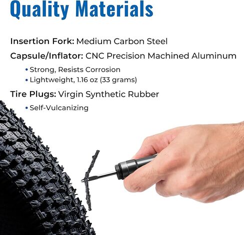 مجموعة نفخ ثاني أكسيد الكربون للدراجة من تيريليكس - طقم إصلاح الإطارات بدون أنابيب للدراجات مع مقابس ومنفاخ ثاني أكسيد الكربون، رأس نفخ متوافق مع صمام بريستا أو شريدر، يناسب خراطيش C02 القياسية in Kuwait