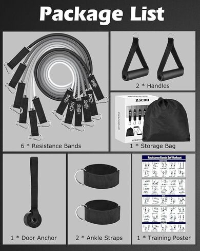 Zacro Resistance Bands for Working Out, 270 lbs Heavy Resistance Bands with Handles, Exercise Bands with Door Anchor, Ankle Straps, for Heavy Resistance Training, Shape Body, Yoga, Home Workout in Saudi Arabia