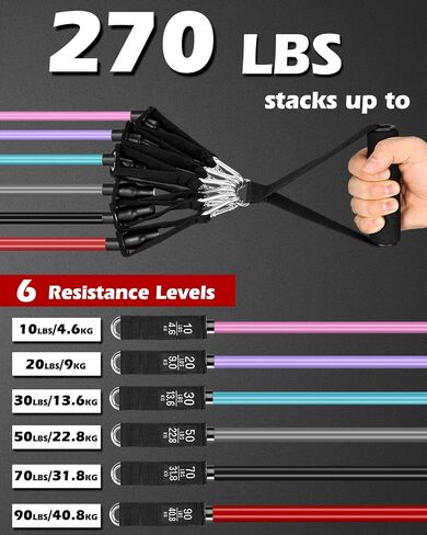 Zacro Resistance Bands for Working Out, 270 lbs Heavy Resistance Bands with Handles, Exercise Bands with Door Anchor, Ankle Straps, for Heavy Resistance Training, Shape Body, Yoga, Home Workout in Saudi Arabia