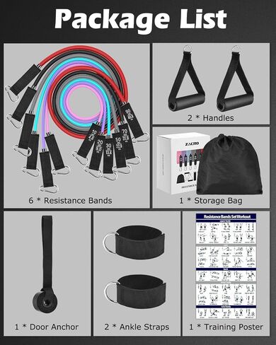 Zacro Resistance Bands for Working Out, 270 lbs Heavy Resistance Bands with Handles, Exercise Bands with Door Anchor, Ankle Straps, for Heavy Resistance Training, Shape Body, Yoga, Home Workout in Saudi Arabia