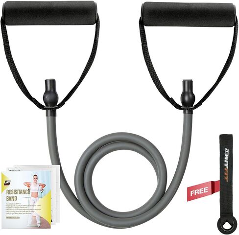 RitFit Single Resistance Exercise Band with Comfortable Handles - Ideal for Physical Therapy, Strength Training, Muscle Toning - Door Anchor and Starter Guide Included in Saudi Arabia