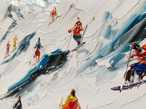 Hand Painted Ski Sport Oil Painting Wall Art Skier on Snowy Mountain Textured Artwork White Snow Skiing Winter Pictures Wall Decor in Saudi Arabia