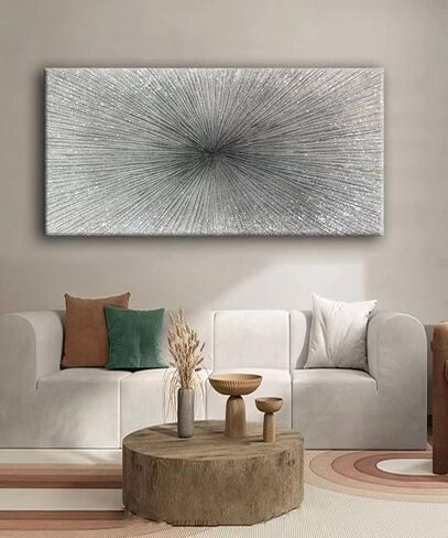 YaSheng Art - لوحات زيتية فنية تجريدية مقاس 24 × 48 بوصة على القماش السميك الفضي أعمال فنية تجريدية حديثة لديكور المنزل من القماش مقاس 24 × 48 بوصة in Saudi Arabia