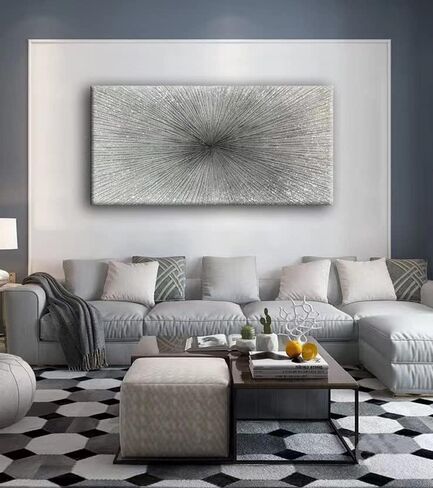 YaSheng Art - لوحات زيتية فنية تجريدية مقاس 24 × 48 بوصة على القماش السميك الفضي أعمال فنية تجريدية حديثة لديكور المنزل من القماش مقاس 24 × 48 بوصة in Saudi Arabia
