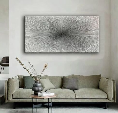 YaSheng Art - لوحات زيتية فنية تجريدية مقاس 24 × 48 بوصة على القماش السميك الفضي أعمال فنية تجريدية حديثة لديكور المنزل من القماش مقاس 24 × 48 بوصة in Saudi Arabia