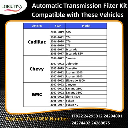 طقم فلتر ناقل الحركة الأوتوماتيكي TF922 لأنظمة 8L45 8L90 المتوافقة مع كاديلاك ATS CT4 CT6، تشيفي كامارو كولورادو، سلسلة جي إم سي كانيون تتضمن معايير الجودة الخاصة بالشركة المصنعة الأصلية للمرشح والحشية in Saudi Arabia
