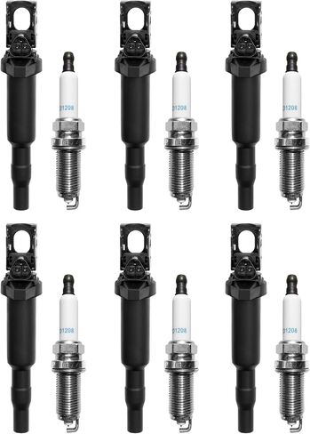 Ignition Coil & Spark Plugs Set of 6 Compatible with BMW 128i 328i 330i 528i 530i X3 X5 3.0L & More Replaces# 0221504470, UF592 in Saudi Arabia
