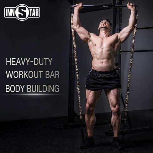 INNSTAR Home Gym Workout Bar 38 "أسود أقصى تحميل 800 رطل لأشرطة المقاومة لتدريب كامل الجسم وتمارين رفع الطاقة بار اللياقة البدنية (أسود-38 بوصة) in Saudi Arabia
