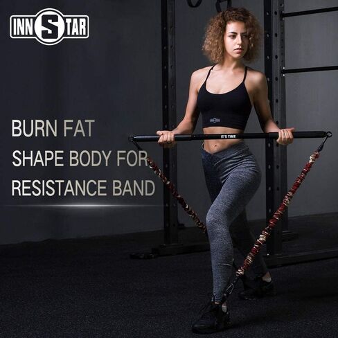 INNSTAR Home Gym Workout Bar 38 "أسود أقصى تحميل 800 رطل لأشرطة المقاومة لتدريب كامل الجسم وتمارين رفع الطاقة بار اللياقة البدنية (أسود-38 بوصة) in Saudi Arabia