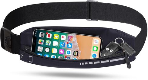 حزام الجري النحيف للنساء والرجال العدائين المقاومين للمياه، حزمة فاني، حقيبة خصر قابلة للتعديل، حامل هاتف عاكس، ملحقات معدات الجري للرياضة (أسود) in Kuwait