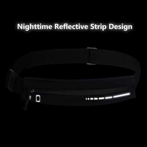 حزام الجري النحيف للنساء والرجال العدائين المقاومين للمياه، حزمة فاني، حقيبة خصر قابلة للتعديل، حامل هاتف عاكس، ملحقات معدات الجري للرياضة (أسود) in Kuwait