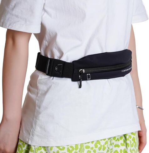 حزام الجري النحيف للنساء والرجال العدائين المقاومين للمياه، حزمة فاني، حقيبة خصر قابلة للتعديل، حامل هاتف عاكس، ملحقات معدات الجري للرياضة (أسود) in Kuwait