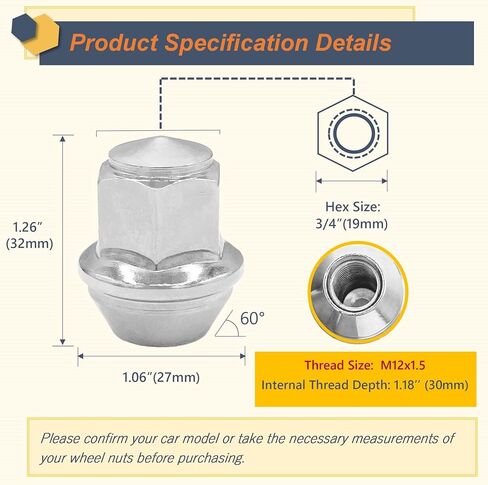 Kadrick 24pcs M14x1.5 Stock Lug Nuts 1.75 inch(45mm) Height 7/8" Hex(22mm), M14-1.5 One-Piece Design Factory Wheel Lugnuts Compatible with Chevy Silverado & Tahoe GMC Sierra 1500 Buick Dodge Cadillac in Saudi Arabia