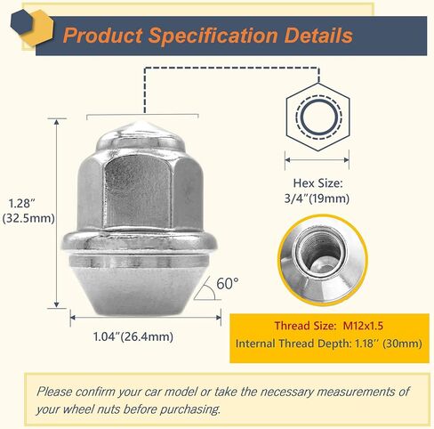 Kadrick 24pcs M14x1.5 Stock Lug Nuts 1.75 inch(45mm) Height 7/8" Hex(22mm), M14-1.5 One-Piece Design Factory Wheel Lugnuts Compatible with Chevy Silverado & Tahoe GMC Sierra 1500 Buick Dodge Cadillac in Saudi Arabia