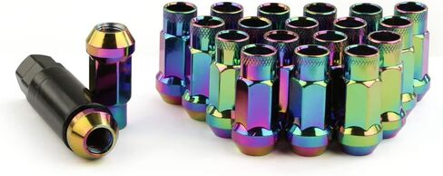 muge racing 20Pcs M12x1.25/1.5 Lug Nuts, Open End Wheel Racing Lug Nuts with One Nut Socket - Black in Saudi Arabia
