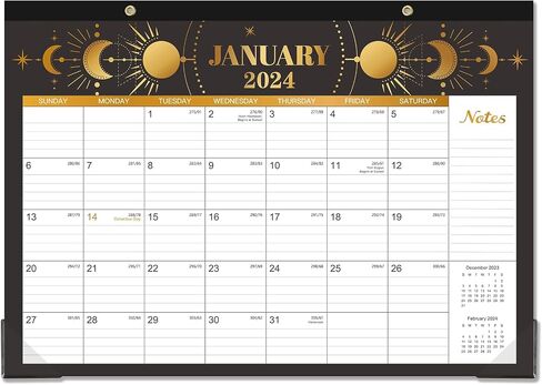 2024 Desk Calendar - 12 Monthly Desk/Wall Calendar 2-in-1,16.8" x 12", January 2024 - December 2024, Thick Paper with Corner Protectors, Large Ruled Blocks - The Sun in Saudi Arabia