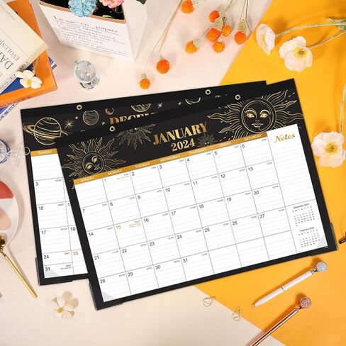 2024 Desk Calendar - 12 Monthly Desk/Wall Calendar 2-in-1,16.8" x 12", January 2024 - December 2024, Thick Paper with Corner Protectors, Large Ruled Blocks - The Sun in Saudi Arabia